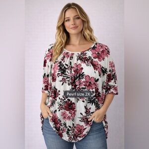 PEVRL Floral Flowy Blouse Top Size 2X Short Sleeve New with tags